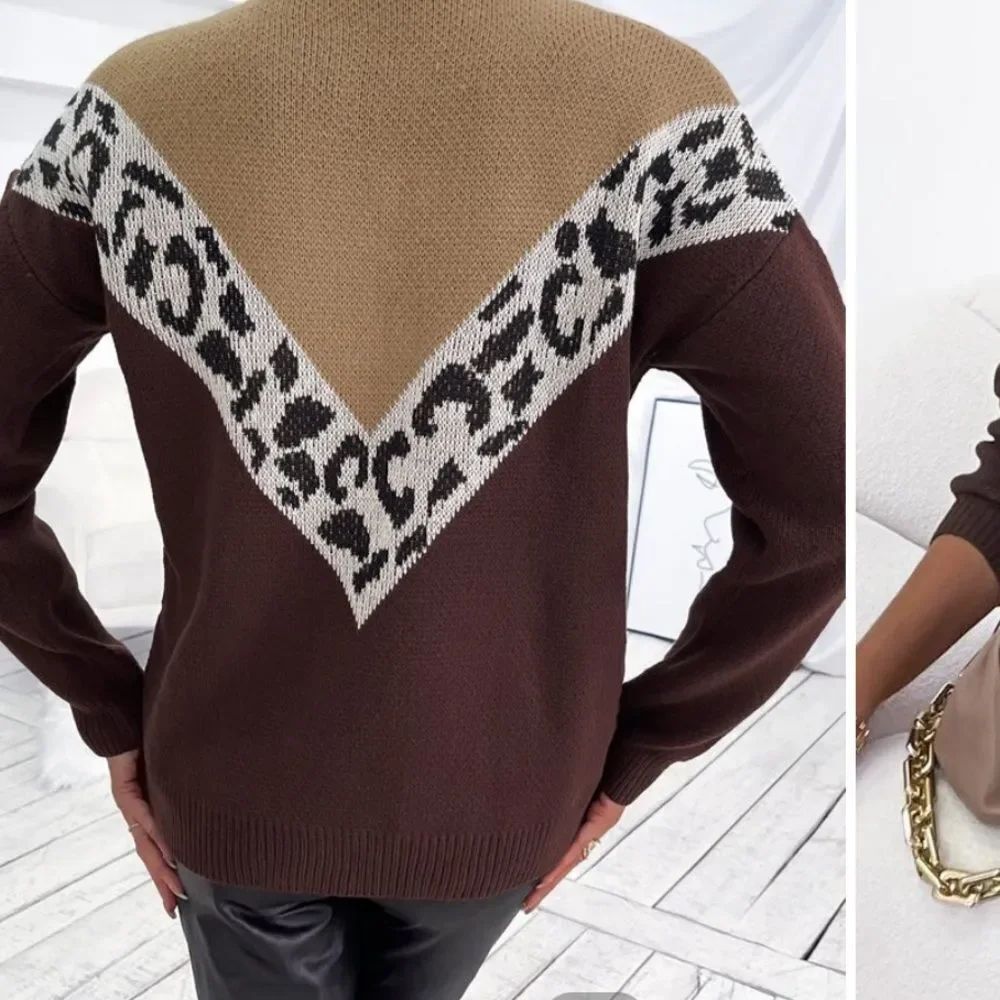 Leopard & Chevron Pattern Drop Shoulder Sweater - Picture 2 of 8